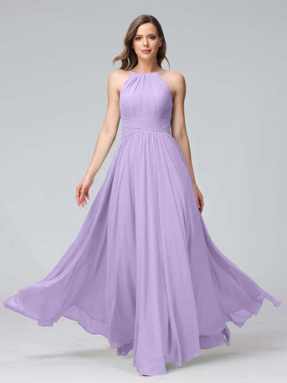 Floor-Length Halter Sleeveless A-Line/Princess Bridesmaid Dresses with Ruffles
