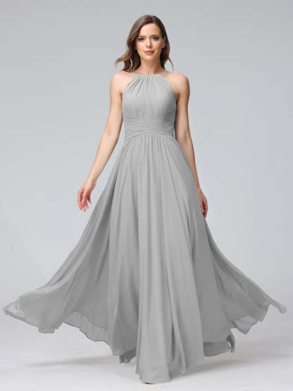 Floor-Length Halter Sleeveless A-Line/Princess Bridesmaid Dresses with Ruffles