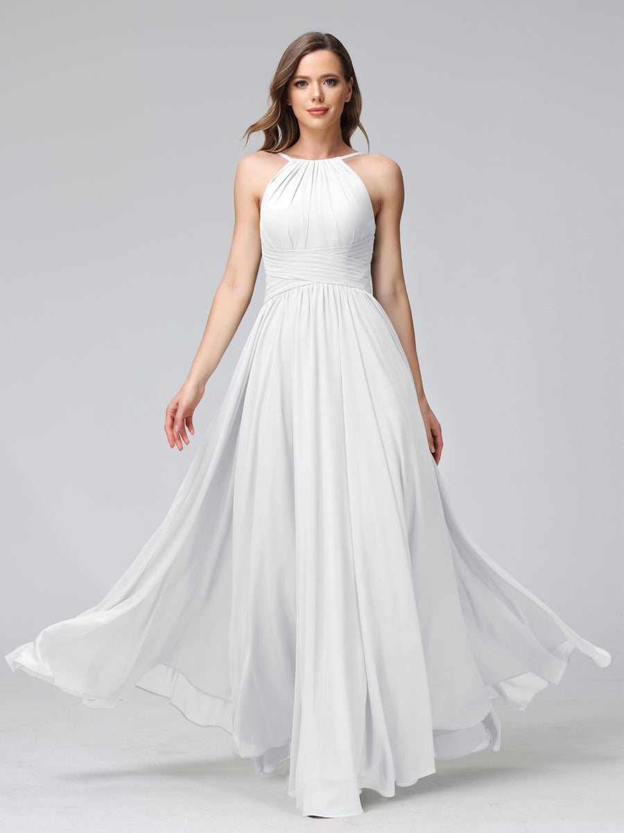 Floor-Length Halter Sleeveless A-Line/Princess Bridesmaid Dresses with Ruffles