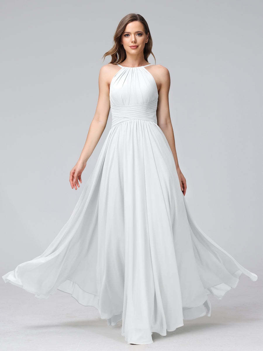 Floor-Length Halter Sleeveless A-Line/Princess Bridesmaid Dresses with Ruffles