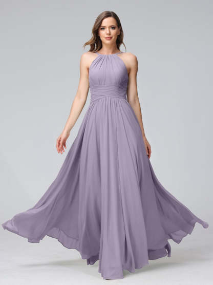 Floor-Length Halter Sleeveless A-Line/Princess Bridesmaid Dresses with Ruffles