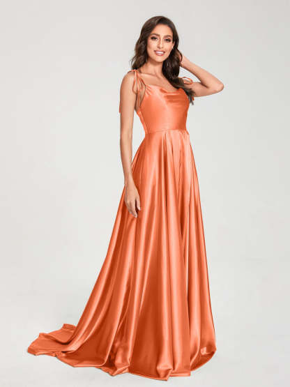 Spaghetti Strap Sleeveless A-Line Princess Floor-Length Bridesmaid Dress with Side Split