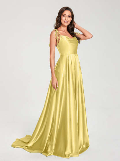 Spaghetti Strap Sleeveless A-Line Princess Floor-Length Bridesmaid Dress with Side Split