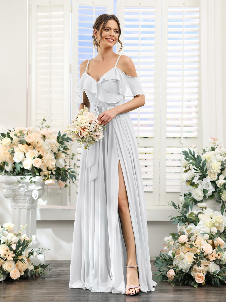 Floor-Length A-Line Bridesmaid Dresses with V-Neck and Spaghetti Straps, Featuring Pockets