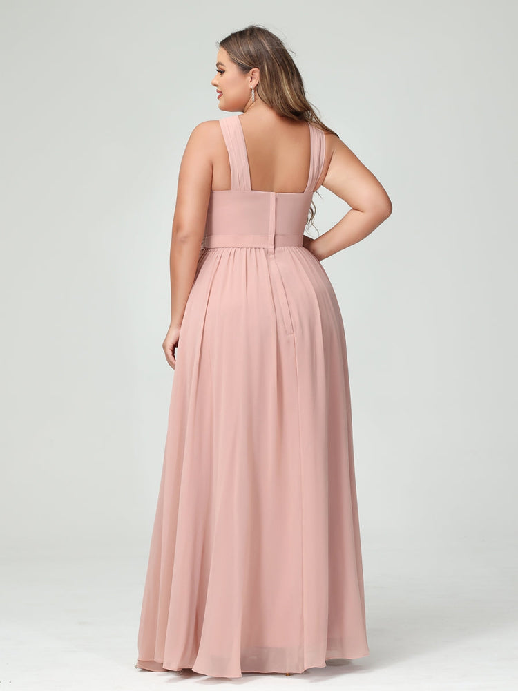 Sleeveless Plus Size Chiffon Bridesmaid Dress with Sash in A-Line/Princess Criss Cross Styles