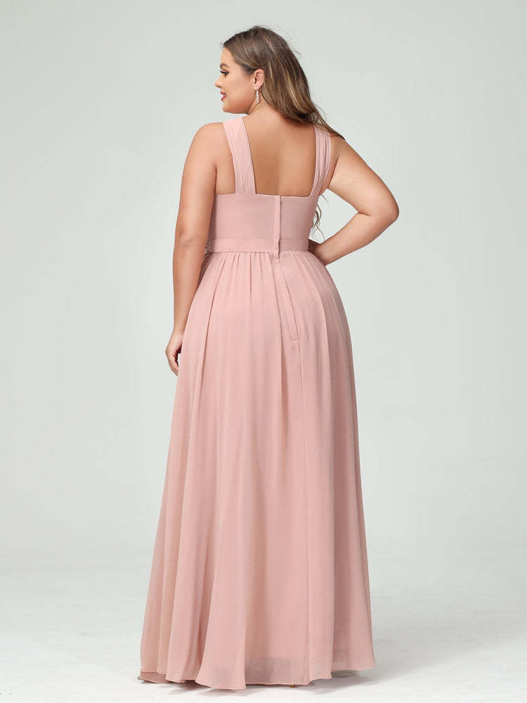 Sleeveless Plus Size Chiffon Bridesmaid Dress with Sash in A-Line/Princess Criss Cross Styles