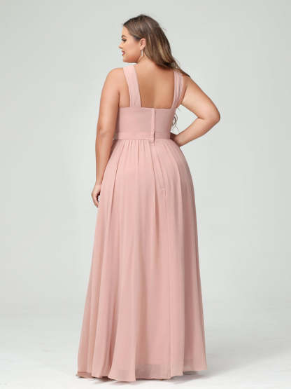 Sleeveless Plus Size Chiffon Bridesmaid Dress with Sash in A-Line/Princess Criss Cross Styles