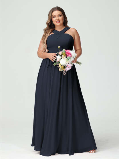 Sleeveless Plus Size Chiffon Bridesmaid Dress with Sash in A-Line/Princess Criss Cross Styles