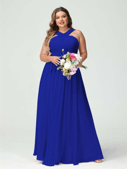 Sleeveless Plus Size Chiffon Bridesmaid Dress with Sash in A-Line/Princess Criss Cross Styles