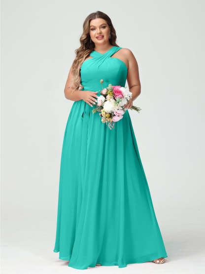 Sleeveless Plus Size Chiffon Bridesmaid Dress with Sash in A-Line/Princess Criss Cross Styles