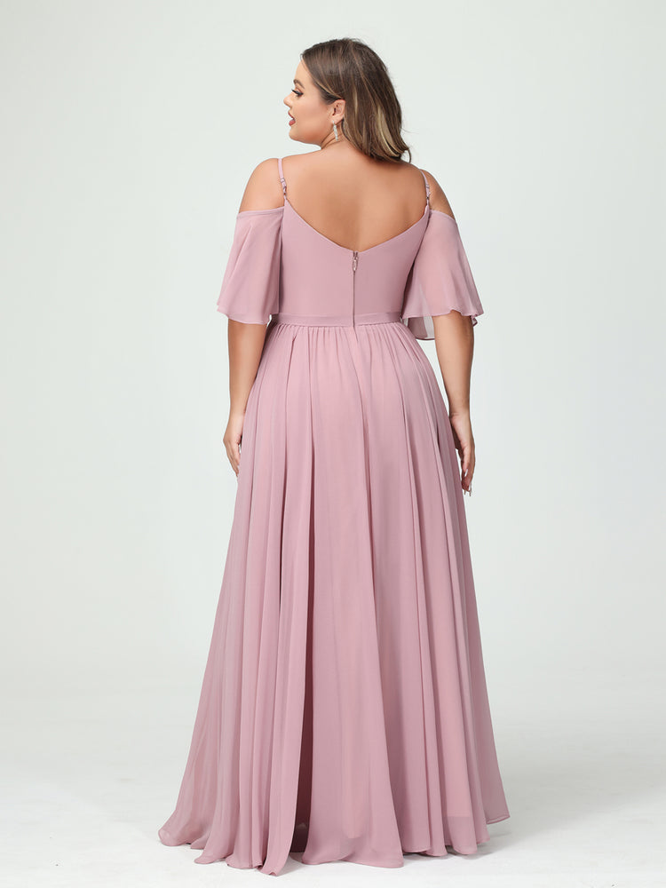Plus Size Chiffon Bridesmaid Dresses with Pockets – A-Line, Princess, and Spaghetti Strap Styles