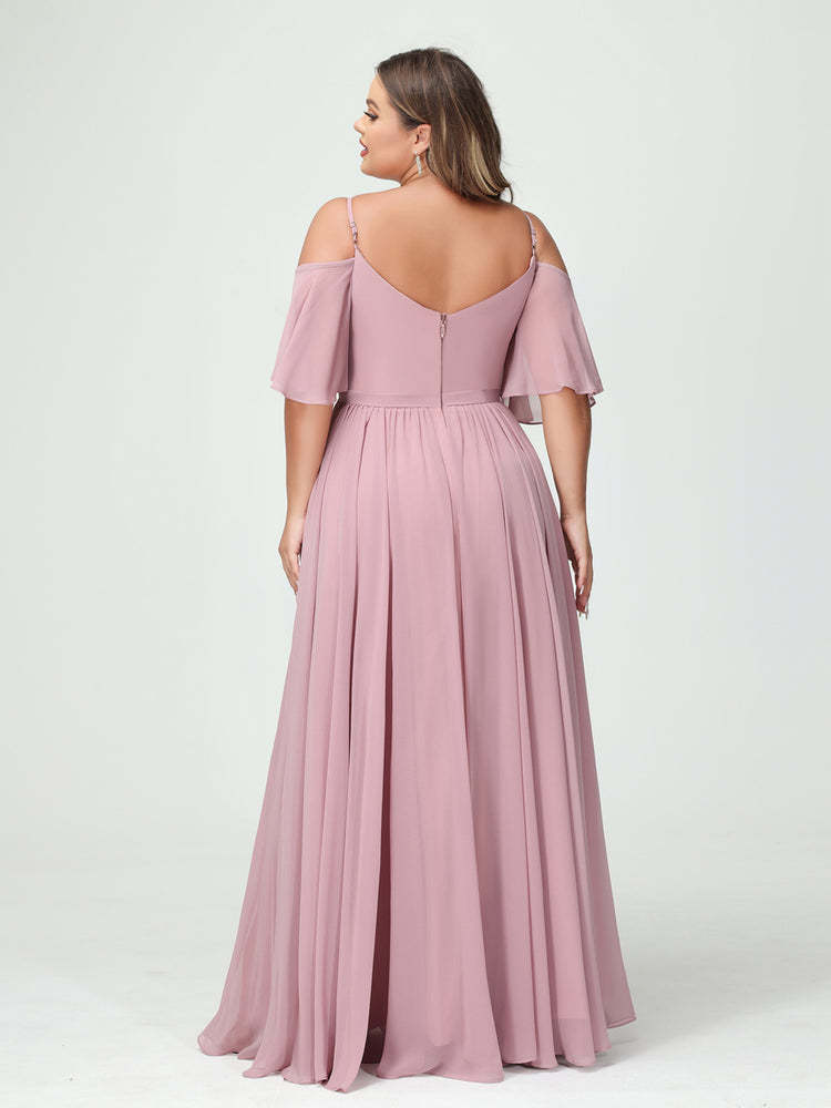 Plus Size Chiffon Bridesmaid Dresses with Pockets – A-Line, Princess, and Spaghetti Strap Styles