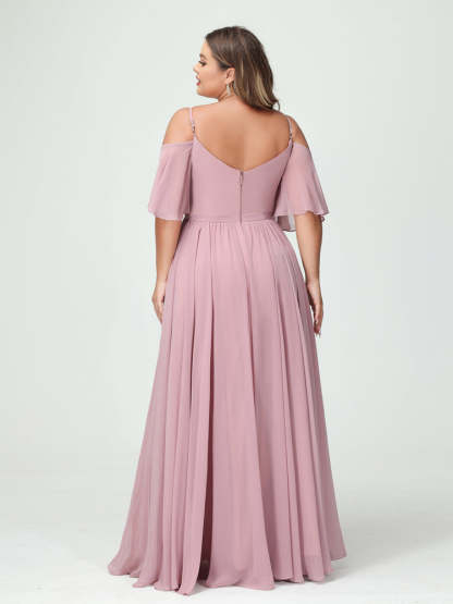 Plus Size Chiffon Bridesmaid Dresses with Pockets – A-Line, Princess, and Spaghetti Strap Styles