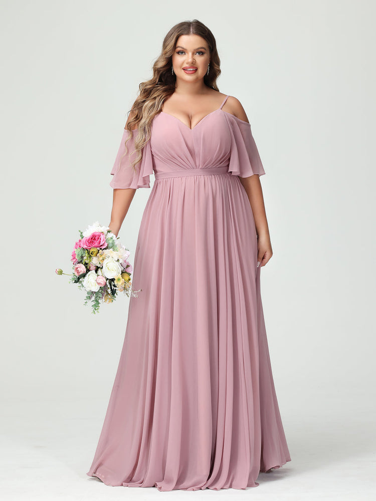 Plus Size Chiffon Bridesmaid Dresses with Pockets – A-Line, Princess, and Spaghetti Strap Styles