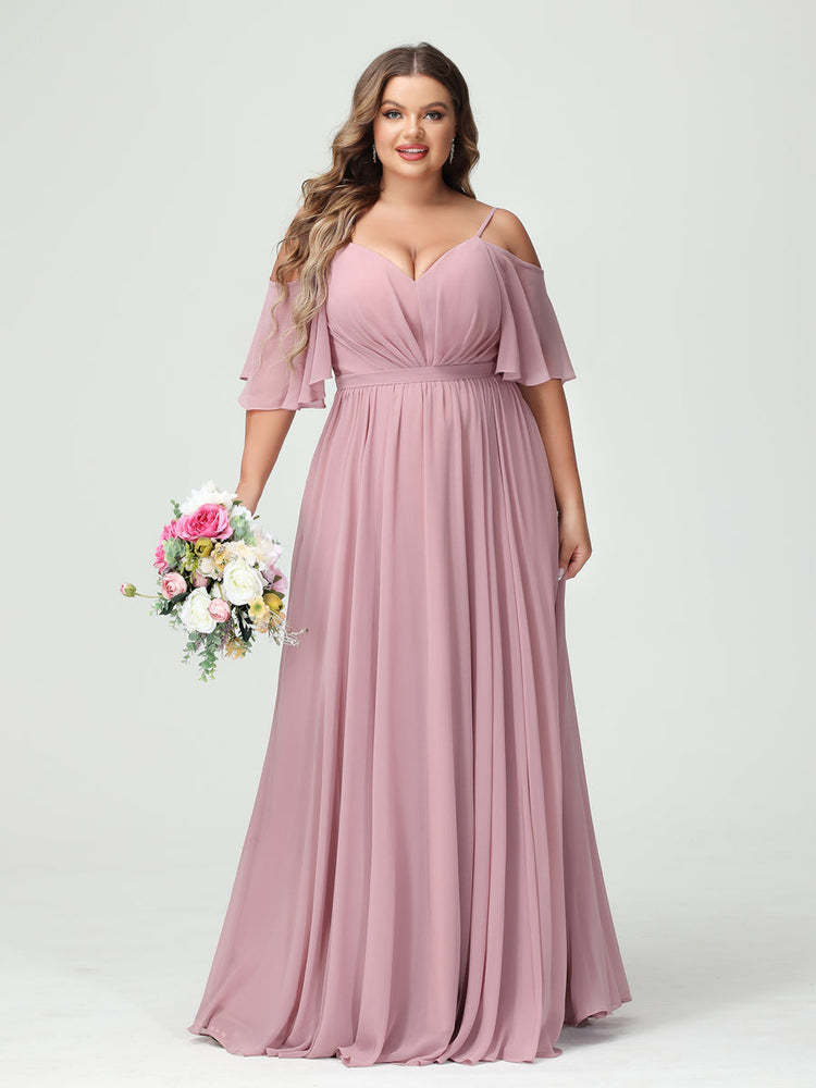 Plus Size Chiffon Bridesmaid Dresses with Pockets – A-Line, Princess, and Spaghetti Strap Styles