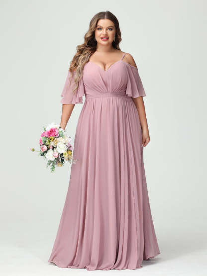Plus Size Chiffon Bridesmaid Dresses with Pockets – A-Line, Princess, and Spaghetti Strap Styles