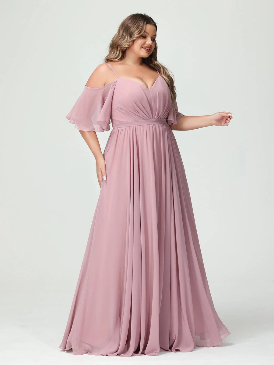 Plus Size Chiffon Bridesmaid Dresses with Pockets – A-Line, Princess, and Spaghetti Strap Styles