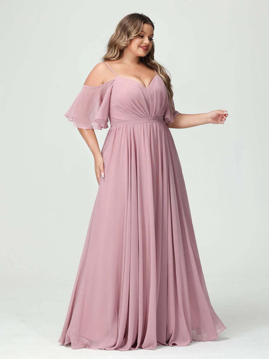 Plus Size Chiffon Bridesmaid Dresses with Pockets – A-Line, Princess, and Spaghetti Strap Styles