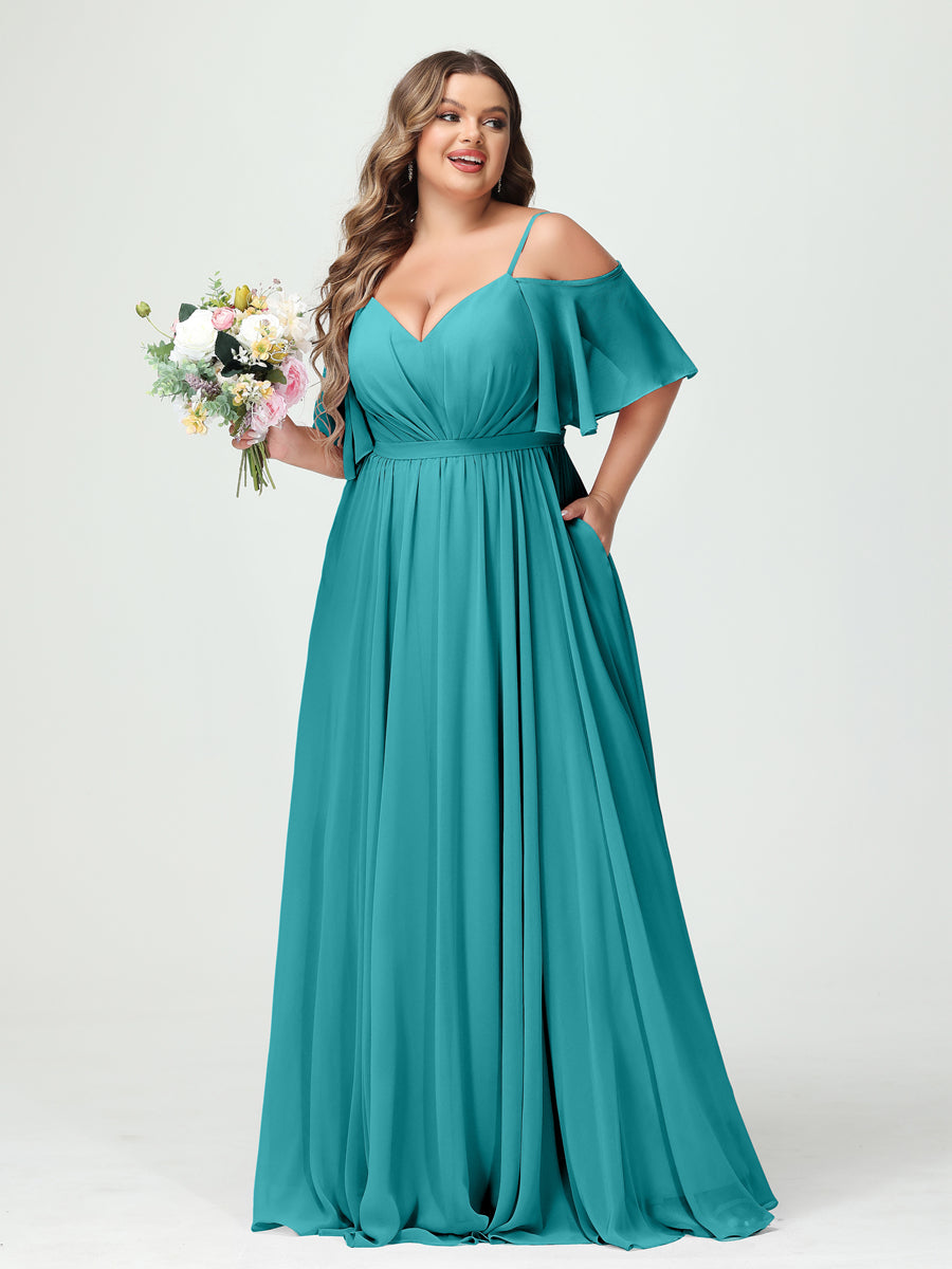 Plus Size Chiffon Bridesmaid Dresses with Pockets – A-Line, Princess, and Spaghetti Strap Styles