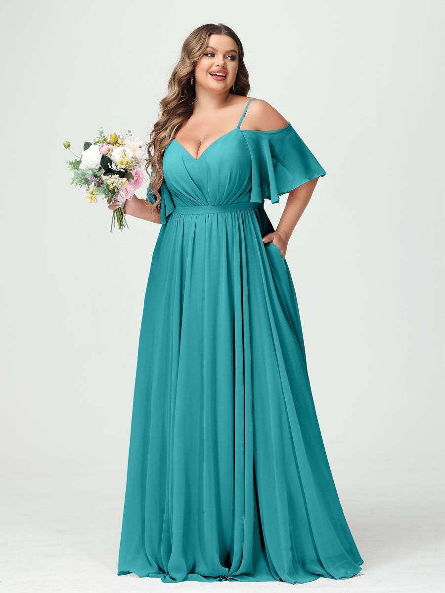 Plus Size Chiffon Bridesmaid Dresses with Pockets – A-Line, Princess, and Spaghetti Strap Styles