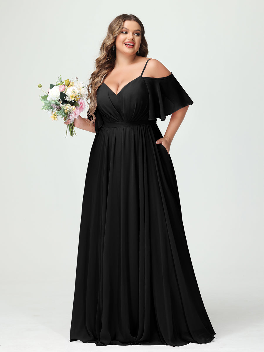 Plus Size Chiffon Bridesmaid Dresses with Pockets – A-Line, Princess, and Spaghetti Strap Styles