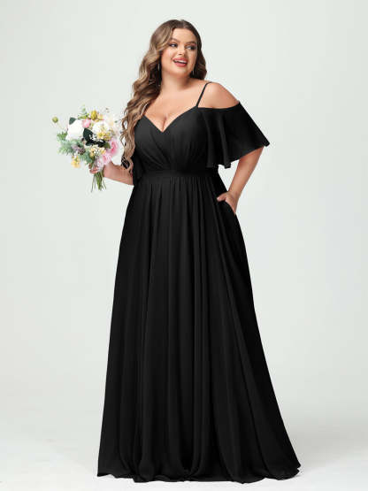 Plus Size Chiffon Bridesmaid Dresses with Pockets – A-Line, Princess, and Spaghetti Strap Styles