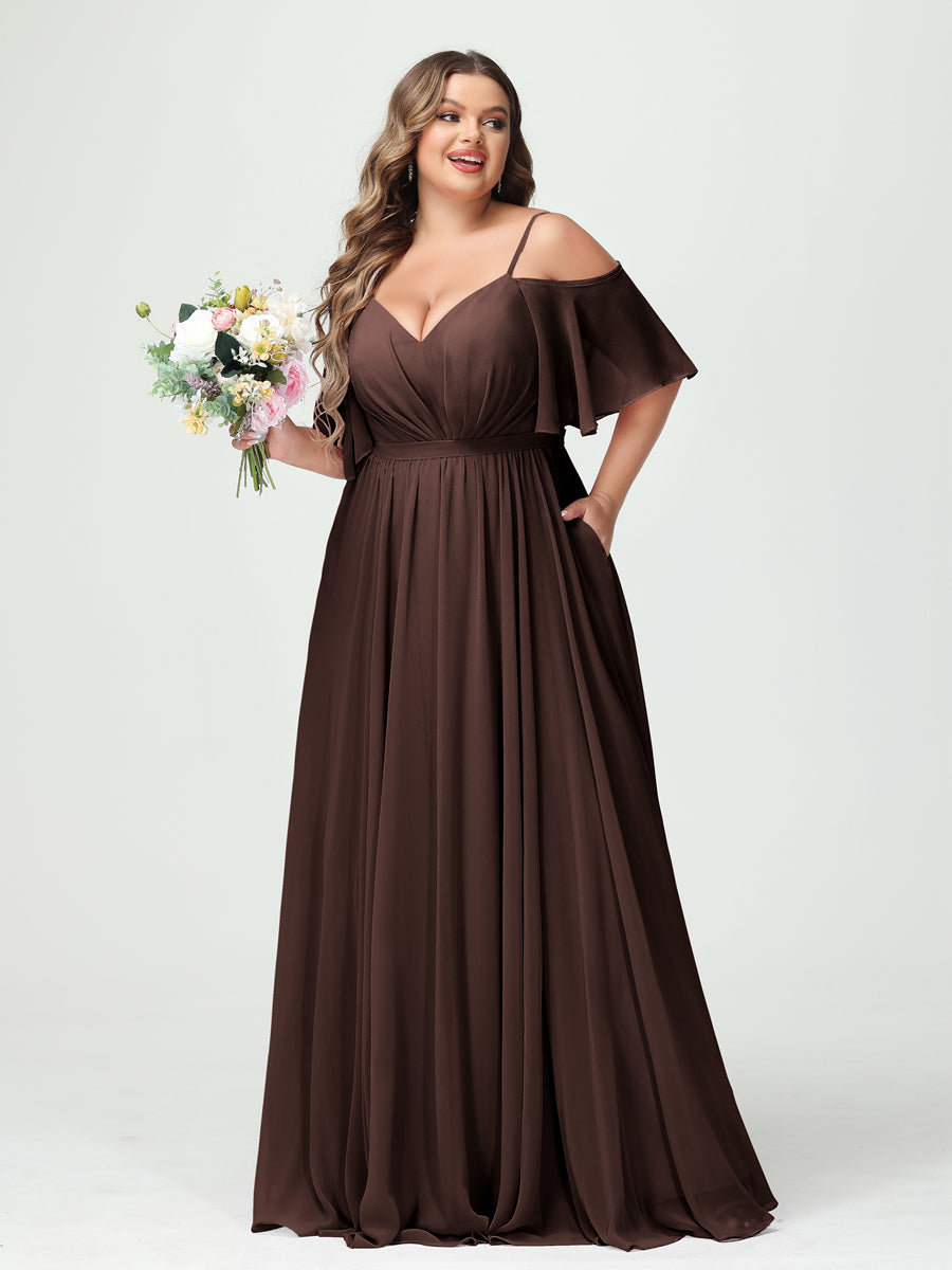 Plus Size Chiffon Bridesmaid Dresses with Pockets – A-Line, Princess, and Spaghetti Strap Styles