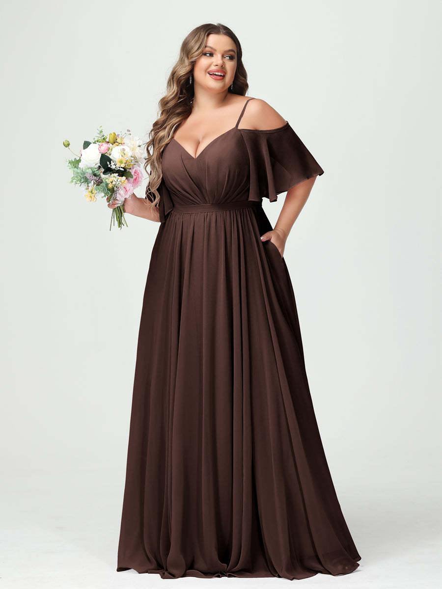 Plus Size Chiffon Bridesmaid Dresses with Pockets – A-Line, Princess, and Spaghetti Strap Styles