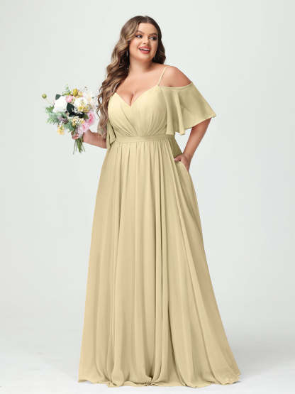 Plus Size Chiffon Bridesmaid Dresses with Pockets – A-Line, Princess, and Spaghetti Strap Styles