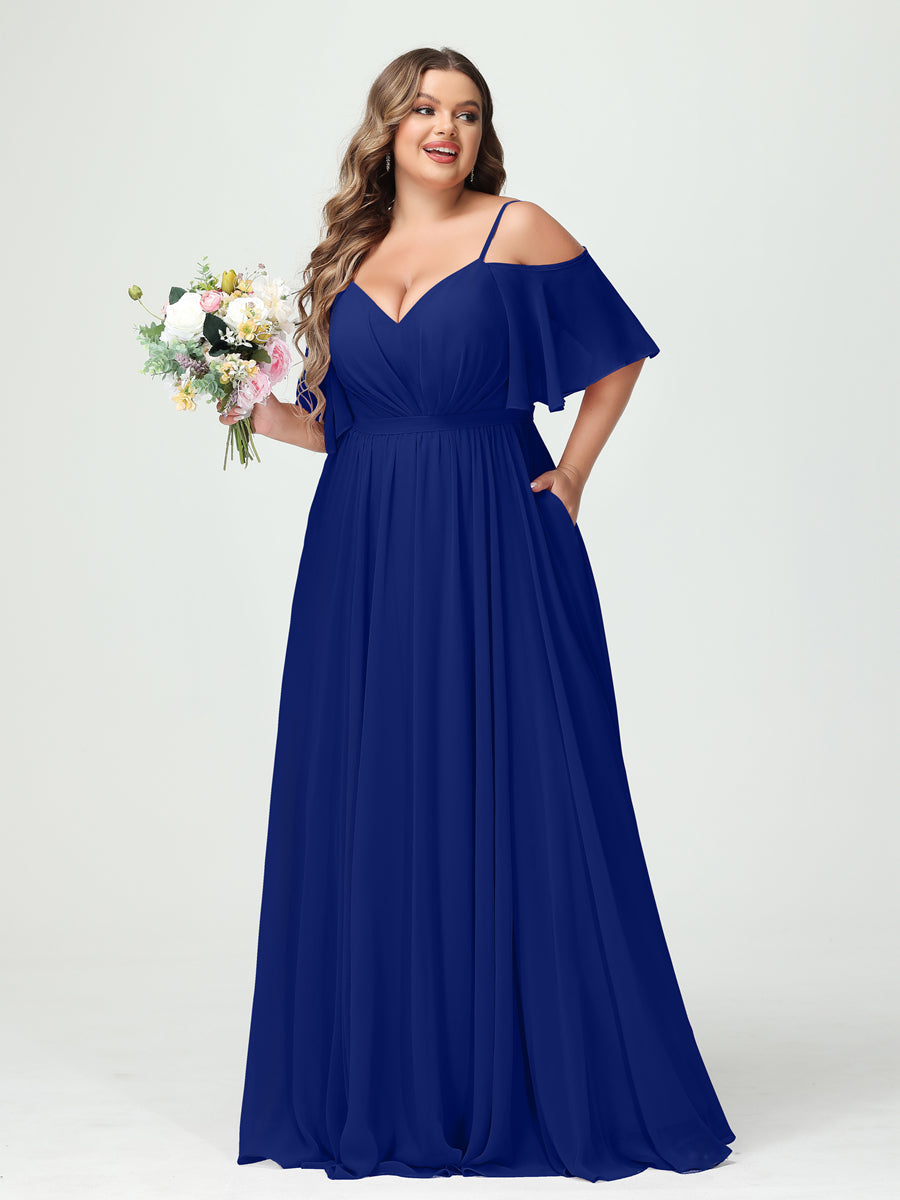 Plus Size Chiffon Bridesmaid Dresses with Pockets – A-Line, Princess, and Spaghetti Strap Styles