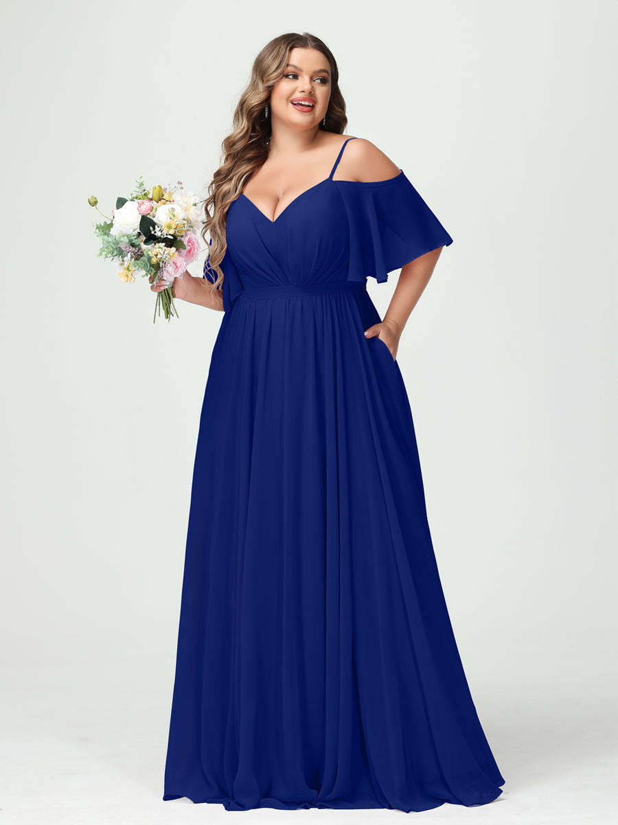 Plus Size Chiffon Bridesmaid Dresses with Pockets – A-Line, Princess, and Spaghetti Strap Styles