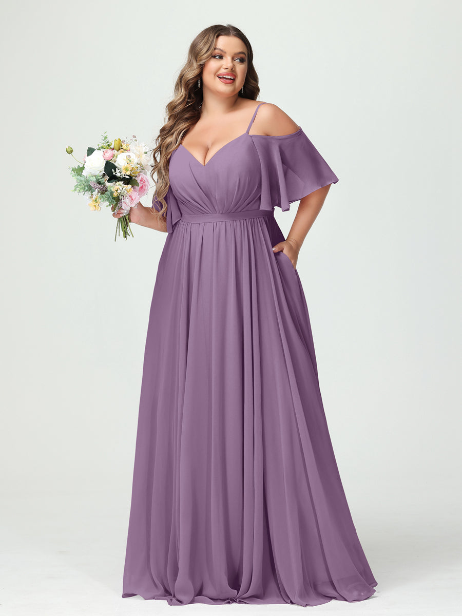 Plus Size Chiffon Bridesmaid Dresses with Pockets – A-Line, Princess, and Spaghetti Strap Styles