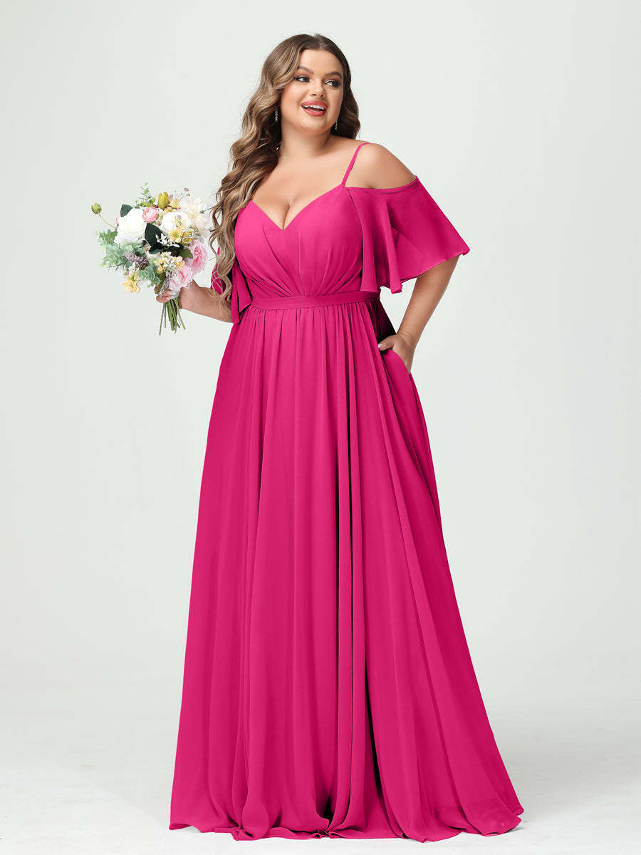 Plus Size Chiffon Bridesmaid Dresses with Pockets – A-Line, Princess, and Spaghetti Strap Styles
