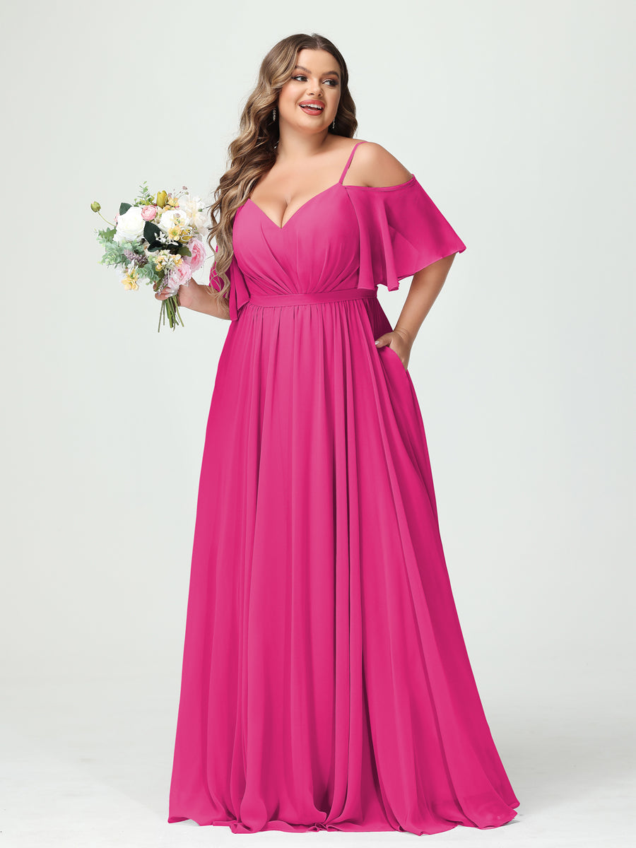 Plus Size Chiffon Bridesmaid Dresses with Pockets – A-Line, Princess, and Spaghetti Strap Styles
