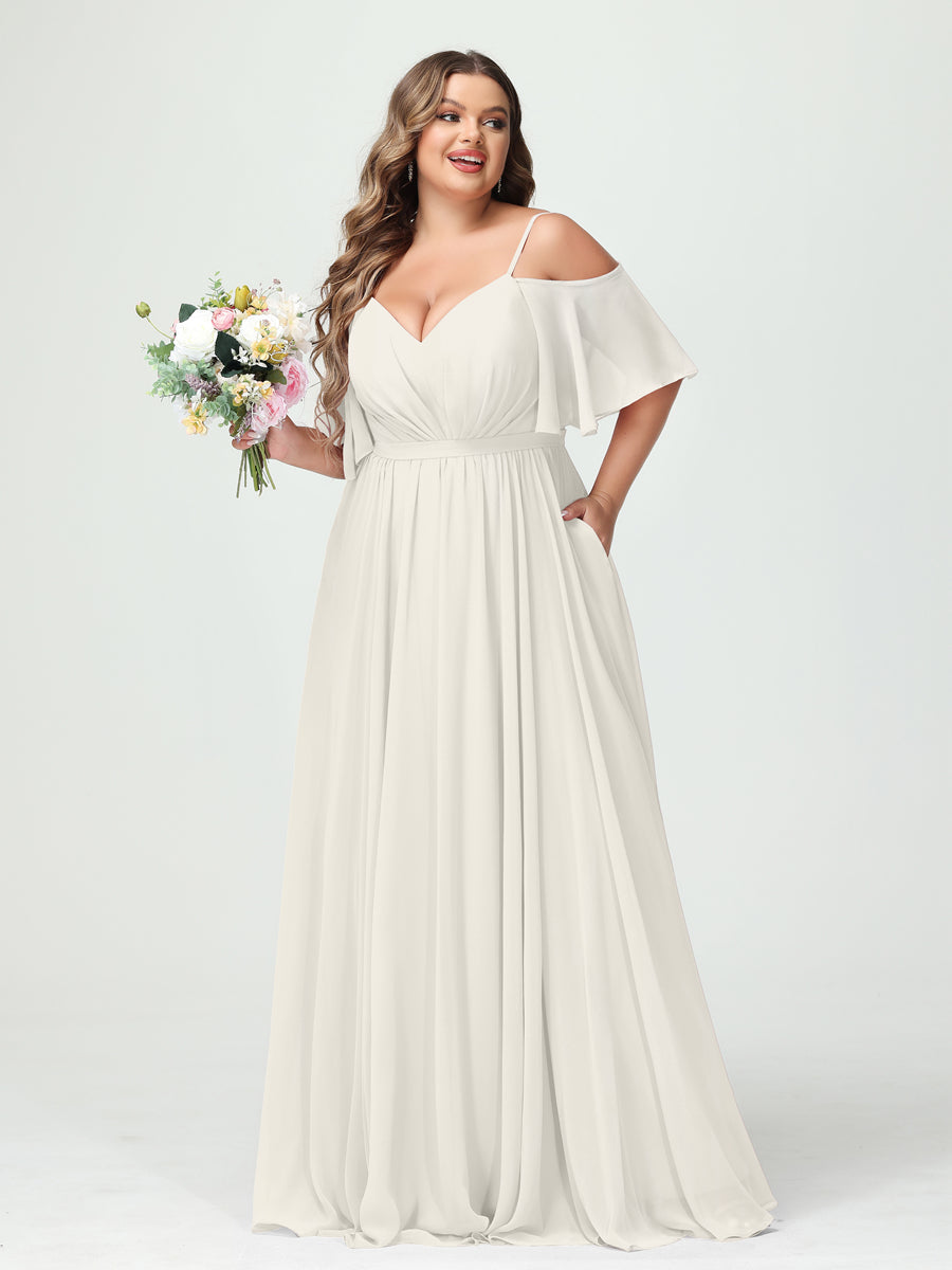 Plus Size Chiffon Bridesmaid Dresses with Pockets – A-Line, Princess, and Spaghetti Strap Styles