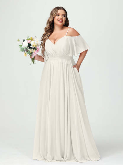 Plus Size Chiffon Bridesmaid Dresses with Pockets – A-Line, Princess, and Spaghetti Strap Styles