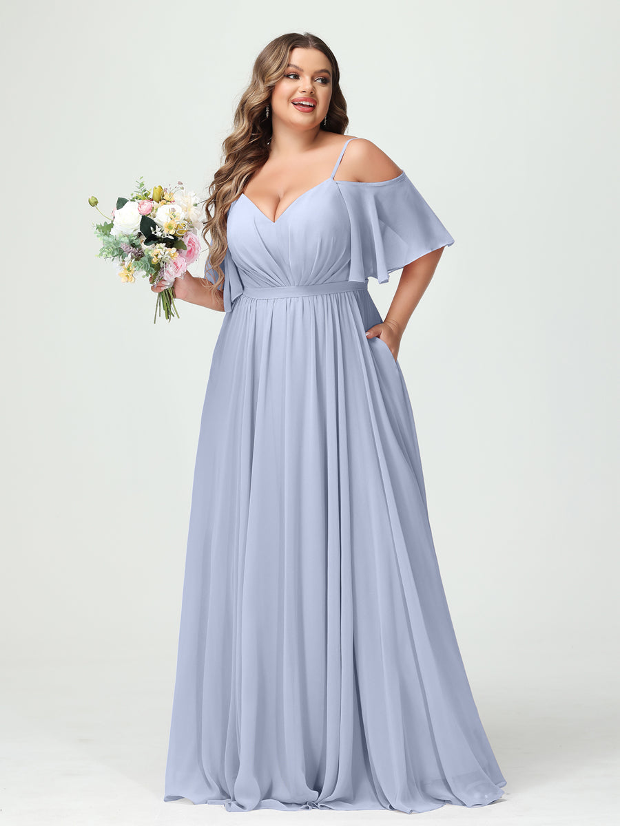 Plus Size Chiffon Bridesmaid Dresses with Pockets – A-Line, Princess, and Spaghetti Strap Styles
