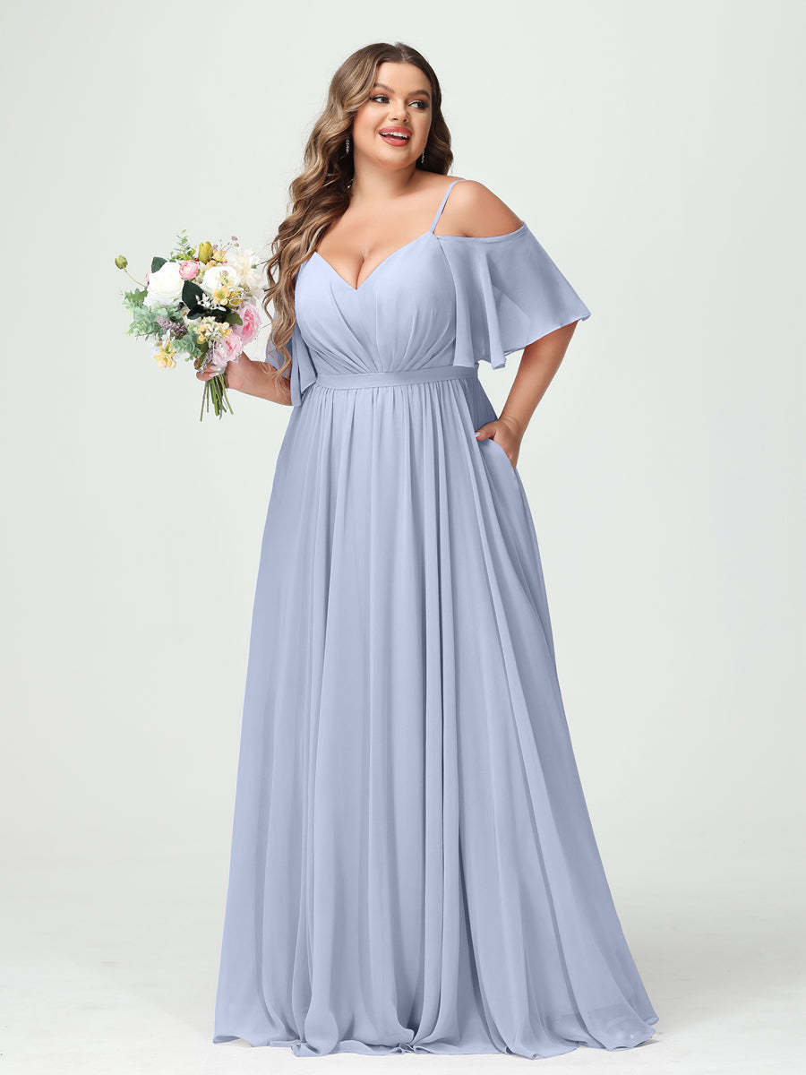 Plus Size Chiffon Bridesmaid Dresses with Pockets – A-Line, Princess, and Spaghetti Strap Styles