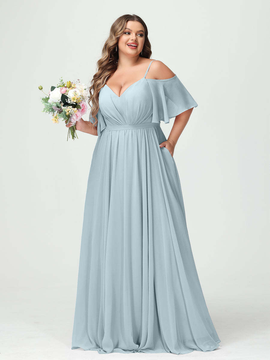 Plus Size Chiffon Bridesmaid Dresses with Pockets – A-Line, Princess, and Spaghetti Strap Styles