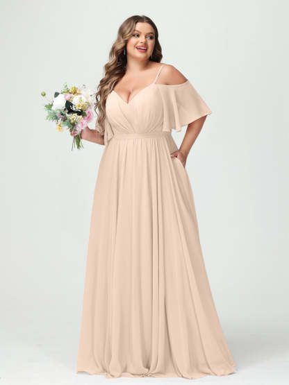 Plus Size Chiffon Bridesmaid Dresses with Pockets – A-Line, Princess, and Spaghetti Strap Styles