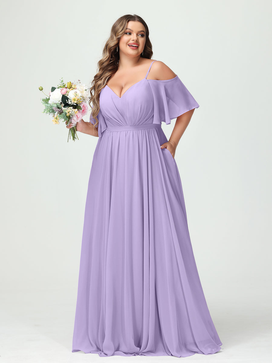 Plus Size Chiffon Bridesmaid Dresses with Pockets – A-Line, Princess, and Spaghetti Strap Styles