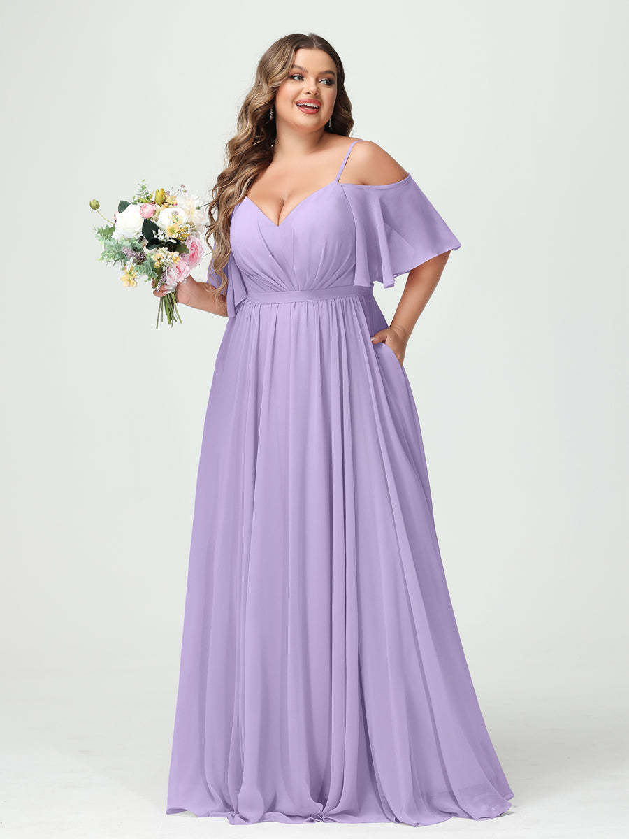 Plus Size Chiffon Bridesmaid Dresses with Pockets – A-Line, Princess, and Spaghetti Strap Styles