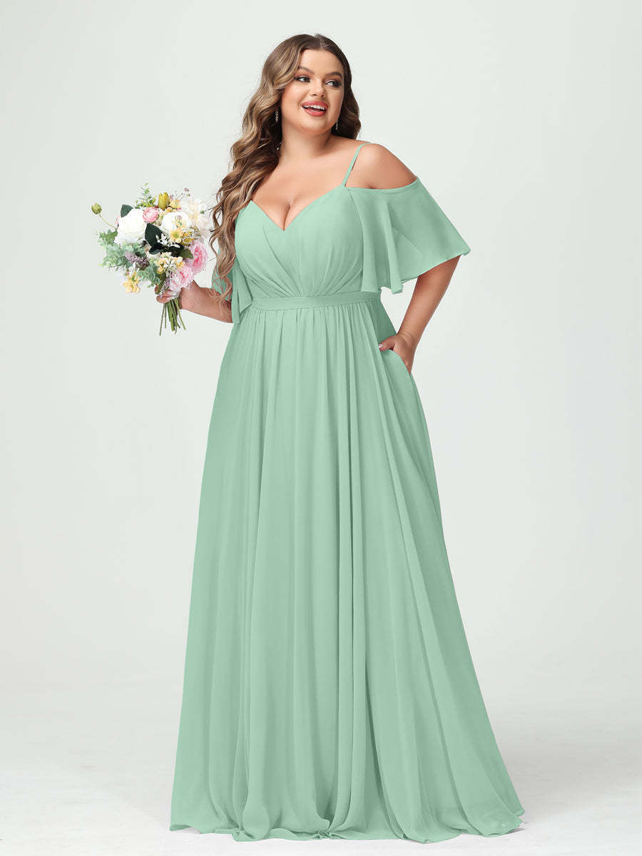 Plus Size Chiffon Bridesmaid Dresses with Pockets – A-Line, Princess, and Spaghetti Strap Styles