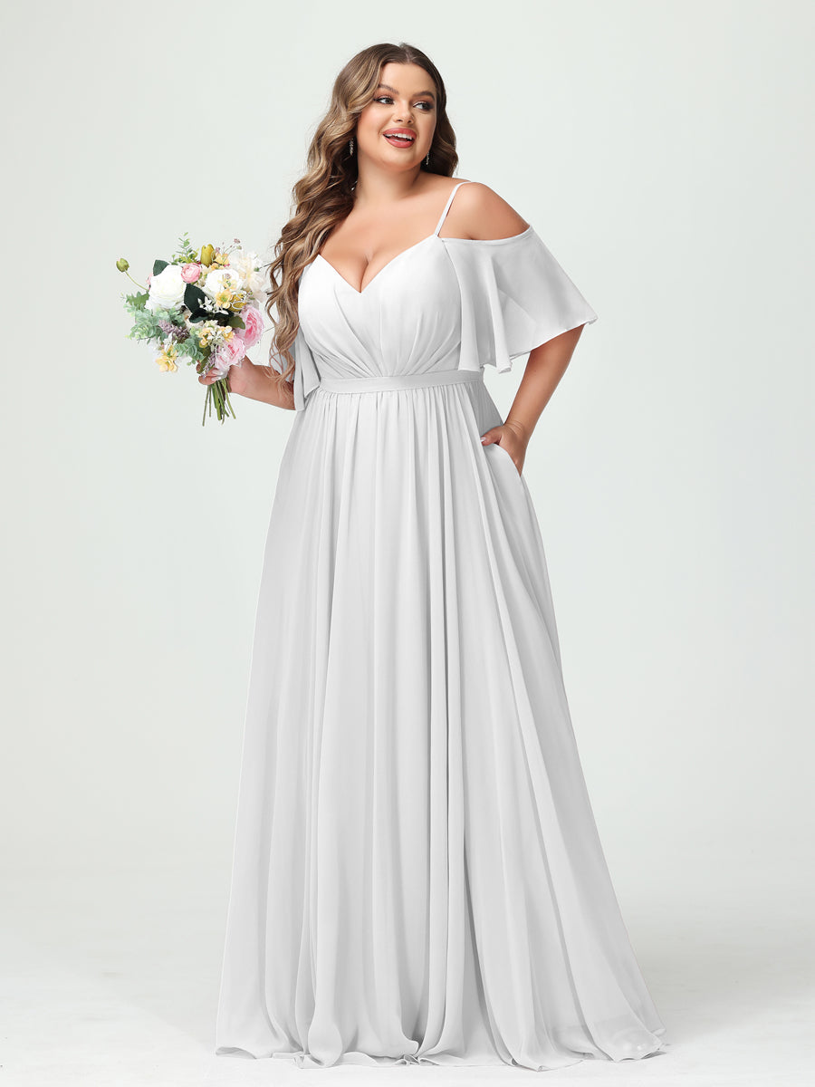 Plus Size Chiffon Bridesmaid Dresses with Pockets – A-Line, Princess, and Spaghetti Strap Styles
