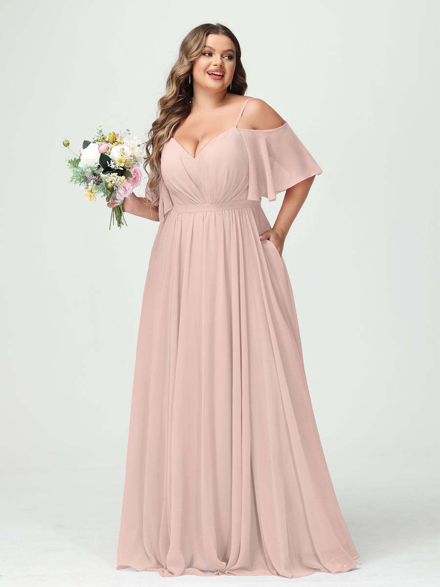 Plus Size Chiffon Bridesmaid Dresses with Pockets – A-Line, Princess, and Spaghetti Strap Styles