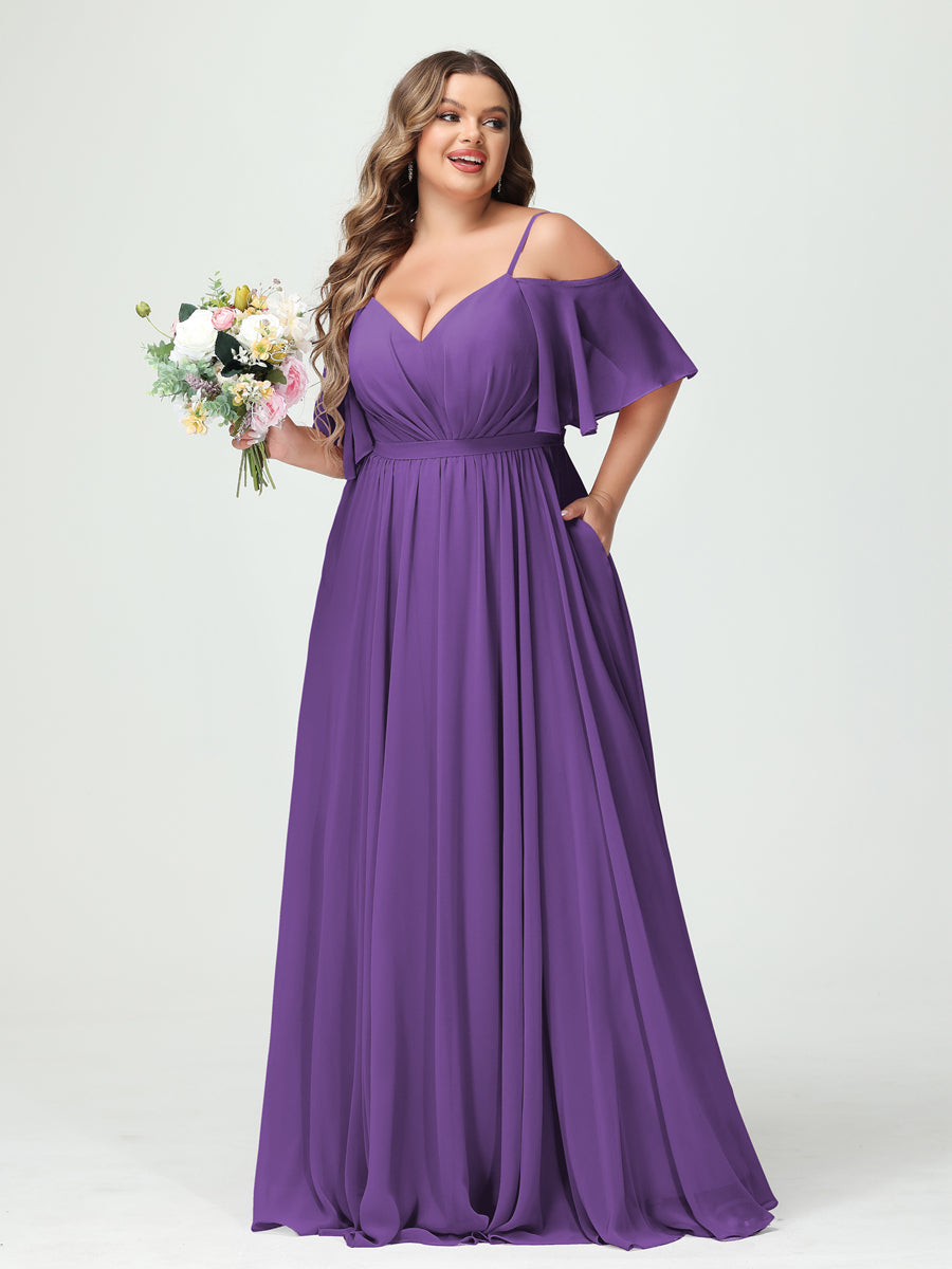 Plus Size Chiffon Bridesmaid Dresses with Pockets – A-Line, Princess, and Spaghetti Strap Styles