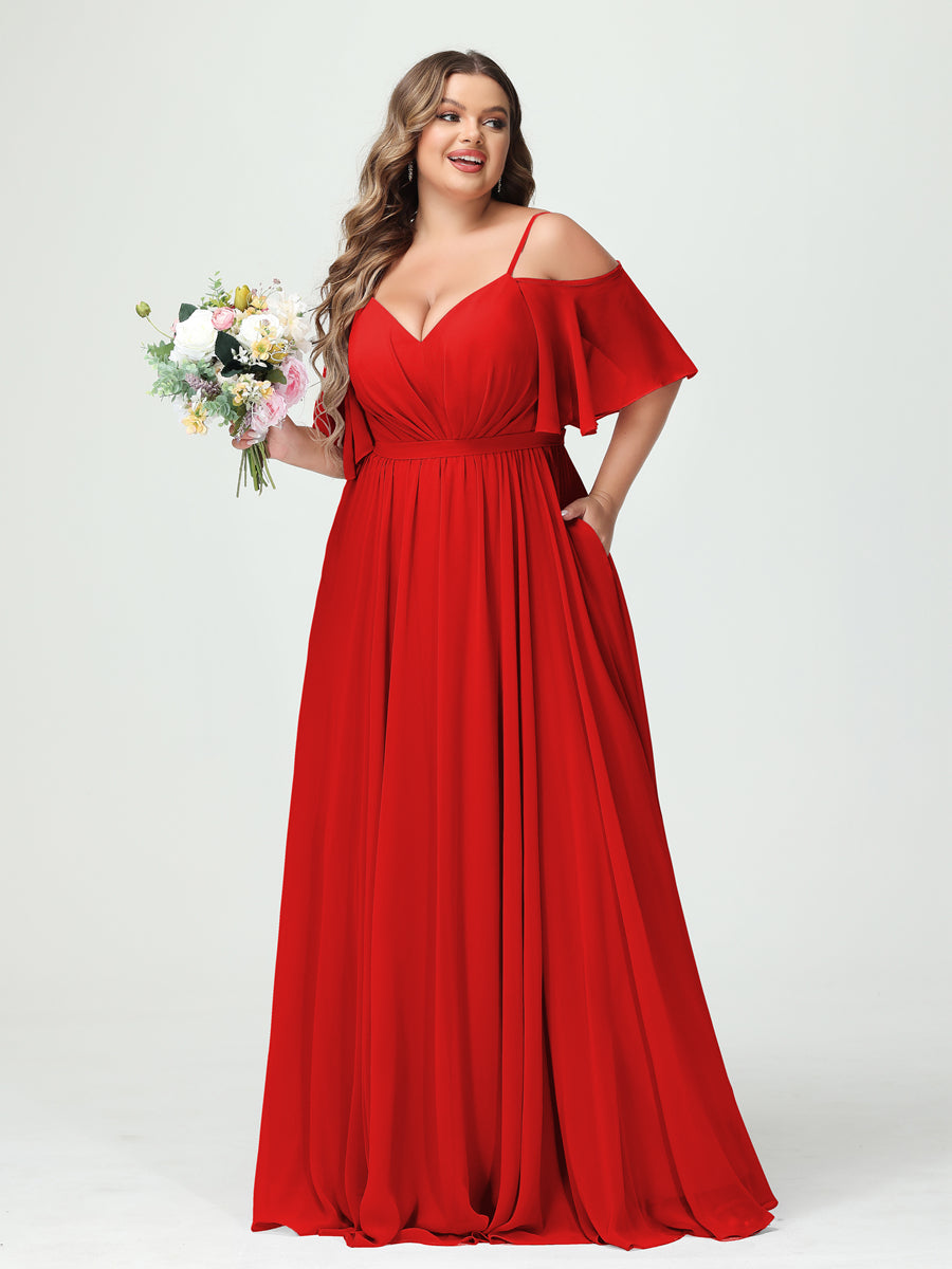 Plus Size Chiffon Bridesmaid Dresses with Pockets – A-Line, Princess, and Spaghetti Strap Styles