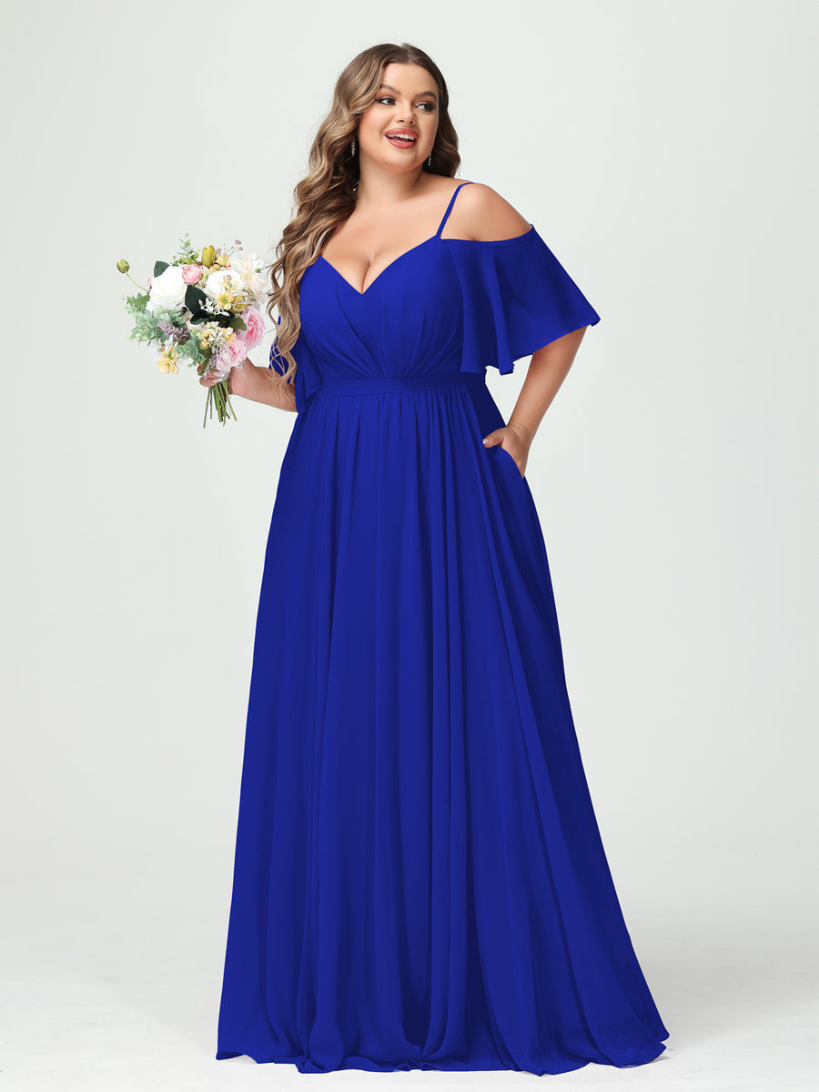 Plus Size Chiffon Bridesmaid Dresses with Pockets – A-Line, Princess, and Spaghetti Strap Styles
