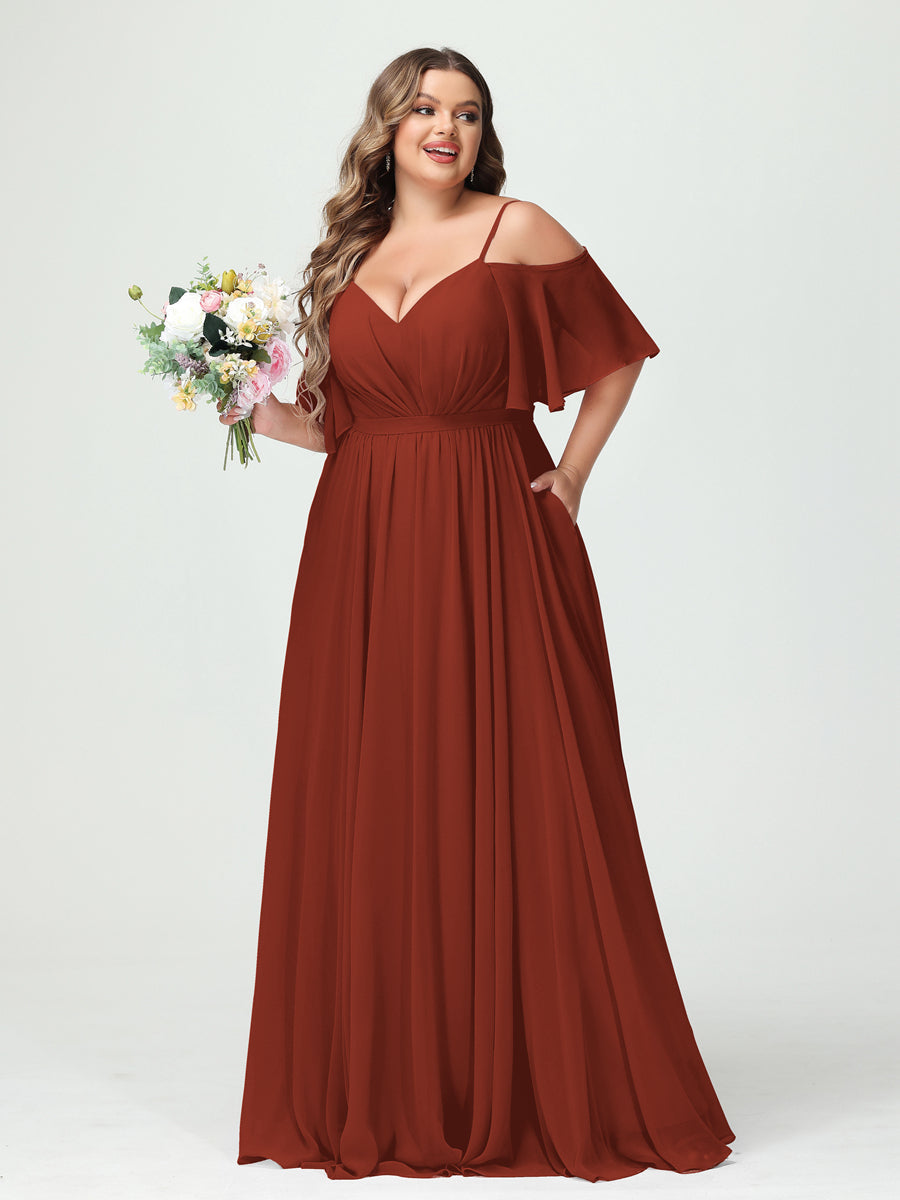 Plus Size Chiffon Bridesmaid Dresses with Pockets – A-Line, Princess, and Spaghetti Strap Styles