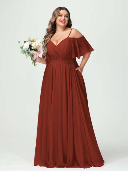 Plus Size Chiffon Bridesmaid Dresses with Pockets – A-Line, Princess, and Spaghetti Strap Styles